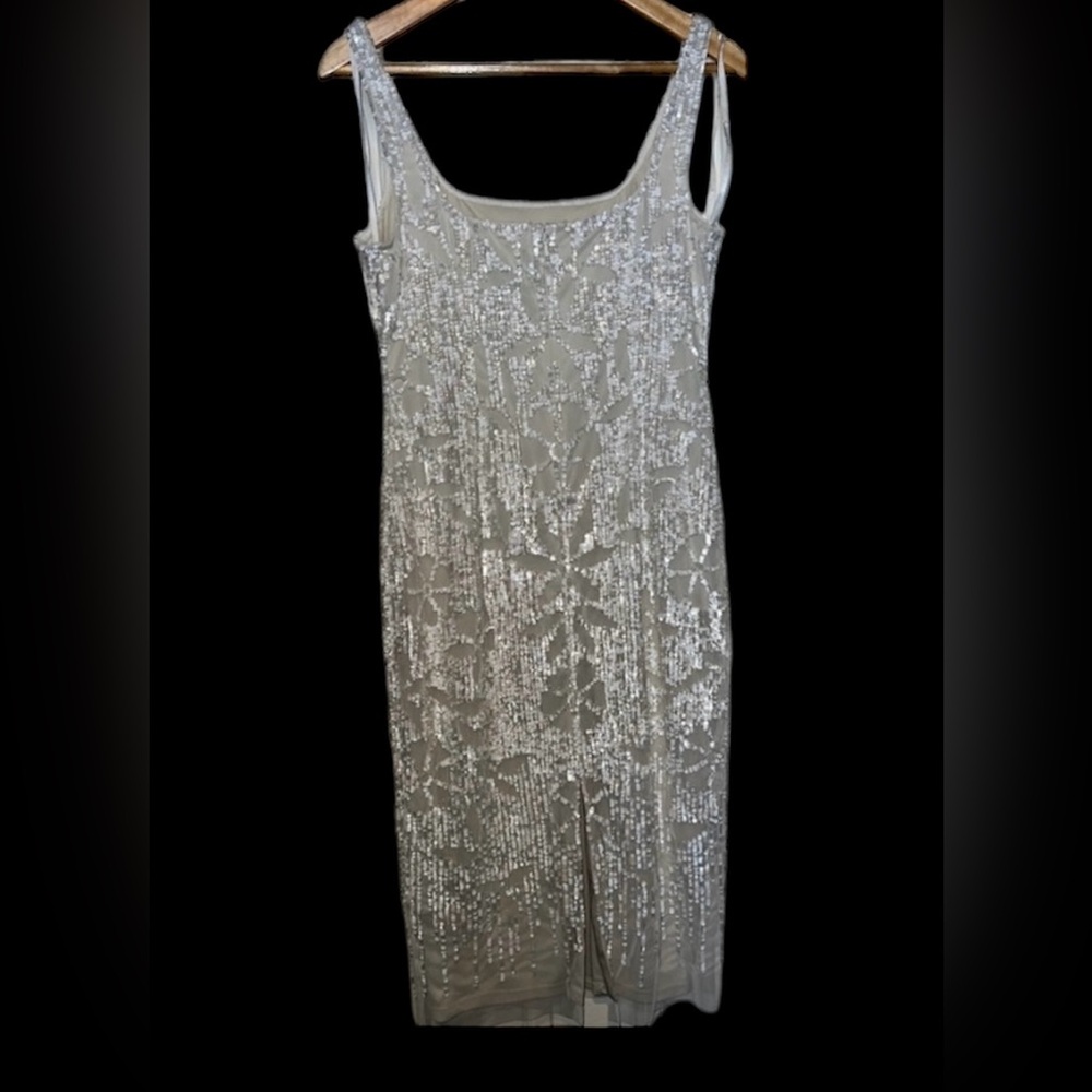 👗 NWT! Adrianna Papell White Holographic Multi Color  Sequin Dress - Picture 8 of 9